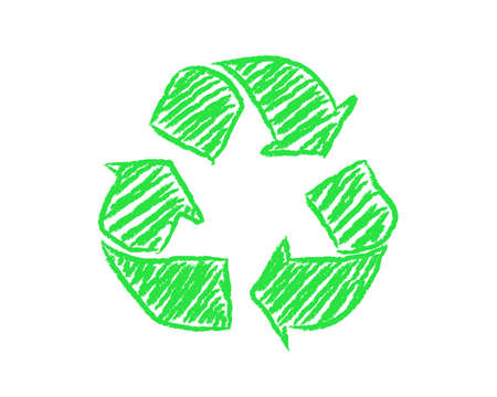 Hand drawn green recycle symbol on white backgroundのイラスト素材