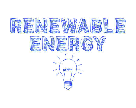 Hand drawn renewable energy sign and light bulbのイラスト素材