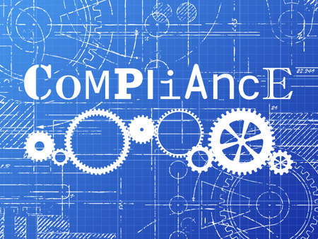 Compliance sign and gear wheels technical drawing on blueprint background
のイラスト素材