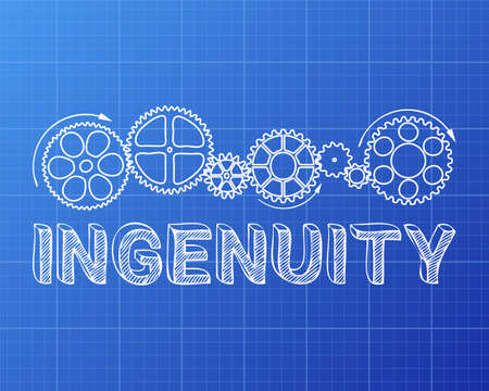 Ingenuity text with gear wheels hand drawn on blueprint background
のイラスト素材