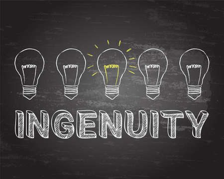 Hand drawn ingenuity sign and light bulb on blackboard
のイラスト素材