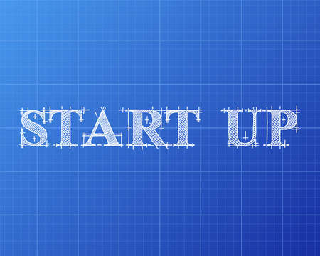 Start up text hand drawn on blueprint backgroundのイラスト素材