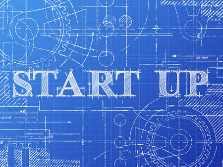 Start up sign and gear wheels technical drawing on blueprint background
のイラスト素材