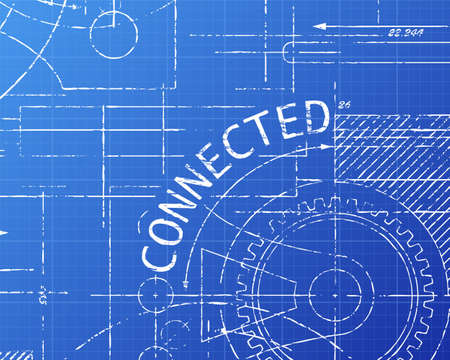 Connected text with gear wheels hand drawn on blueprint technical drawing background
のイラスト素材