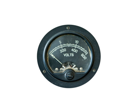 Grungy old voltage gauge isolated on white background