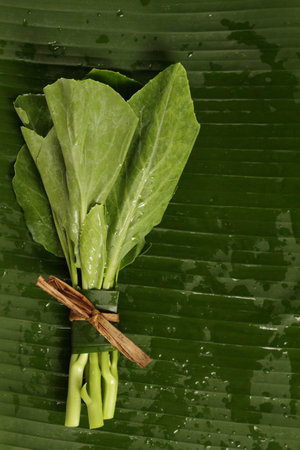 Kale on banana leaves