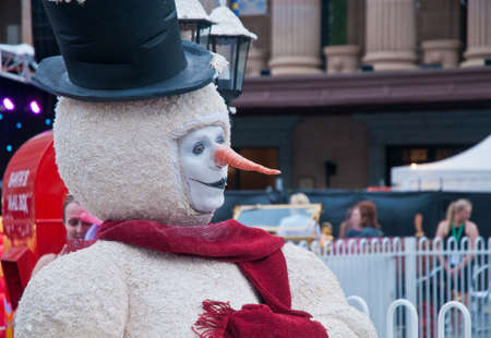 Snowman in Brisbane City Hall Australia in Lightning up Christmas tree festivalのeditorial素材