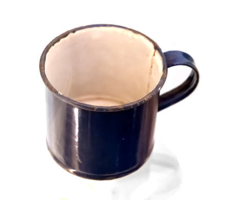 Dark blue tin coffee and tea cupの写真素材