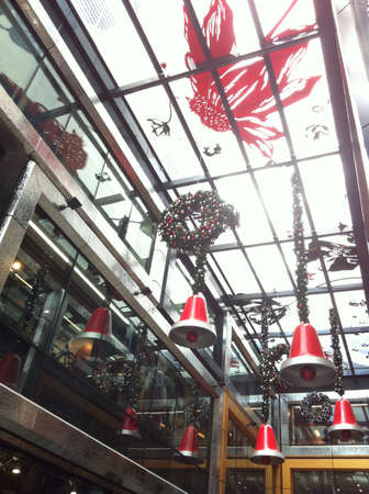 Christmas bells ornaments on the roofの素材