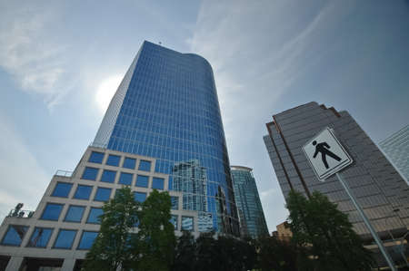 high rise buildings and signpostのeditorial素材