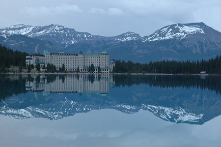 grand hotel reflection in snow mountainのeditorial素材
