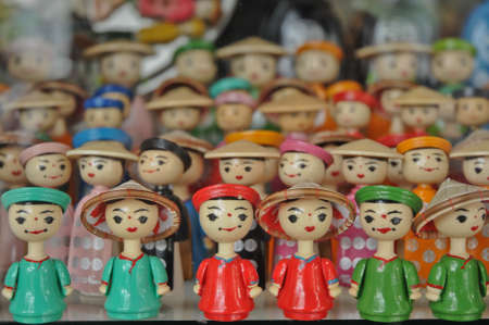 Vietnamese wooden traditional dolls in Hanoiの写真素材