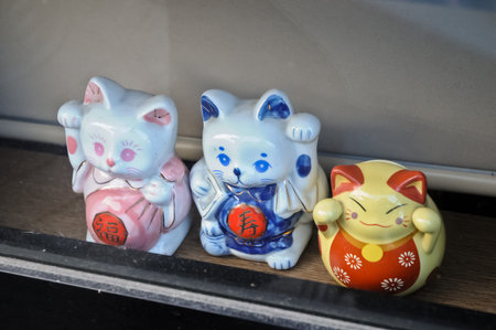 Japanese money kitty ceramic dollsの写真素材