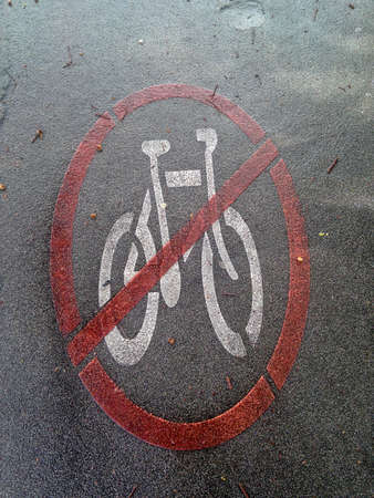 No bicycle sign on a roadの写真素材