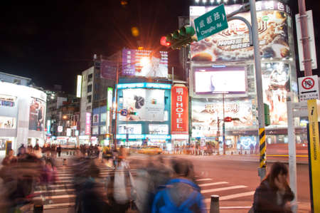 Taipei Taiwan  February 3 2015: Ximending shopping district in Taipei Taiwan. There are many tourists and local people walking around during night time.のeditorial素材