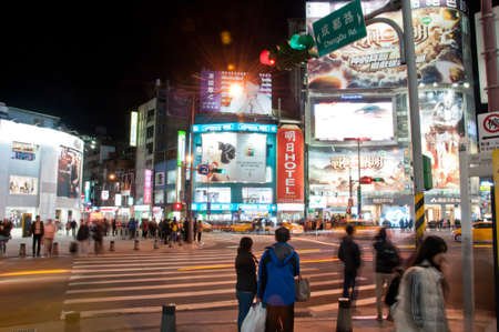 Taipei Taiwan  February 3 2015: Ximending shopping district in Taipei Taiwan. There are many tourists and local people walking around during night time.のeditorial素材