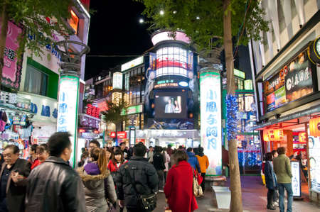 Taipei Taiwan  February 3 2015: Ximending shopping district in Taipei Taiwan. There are many tourists and local people walking around during night time.のeditorial素材