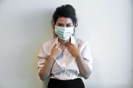 Business woman wear hygiene mask and sickの写真素材