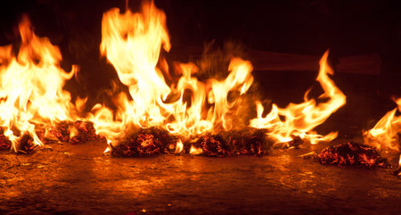 Burning fire stone on a floor background
