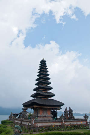 Pura Ulun Danu Beratan famous Hindu Bali temple with blue skyの写真素材