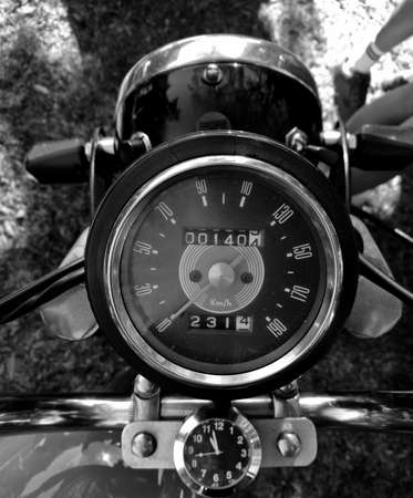 Vintage motorcycle classical gauge top view in black and whiteの写真素材
