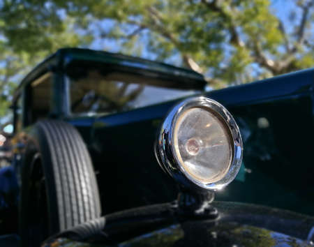 Metal headlamp of vintage classical carの写真素材