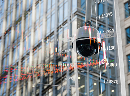 CCTV surveillance security dome camera in city centerの写真素材