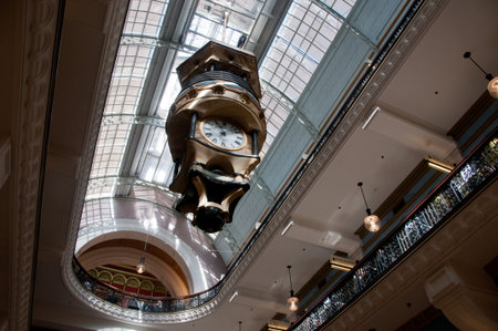 SYDNEY, AUSTRALIA - MAY 5, 2018: Old vintage classical analog clock in QVB building in Sydney...