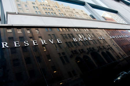 SYDNEY, AUSTRALIA - MAY 5, 2018: Reserve Bank of Australia building name on black stone wall in the center of Sydney NSW Australia.のeditorial素材