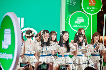 BANGKOK, THAILAND - NOVEMBER 21, 2018: Press conference & Concert event by Grab to annouce members of BNK 48 Thai idol group band to become the Brand Ambassador. There are many people in the event.のeditorial素材