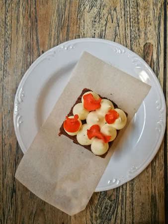 Cute luxurious elegant French gourmet dessert cake top viewの写真素材