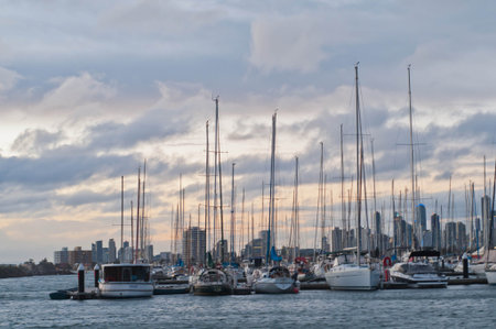 MELBOURNE, AUSTRALIA - JULY 29, 2018: Various ships and private yachts parked at St. Kilda pier bay...