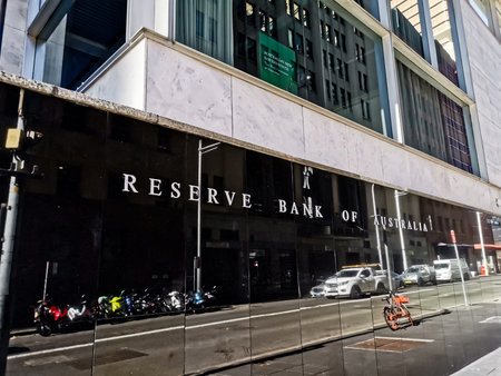 SYDNEY, AUSTRALIA - MAY 27, 2021: Reserve Bank of Australia name on black granite wall in Sydney Australiaのeditorial素材