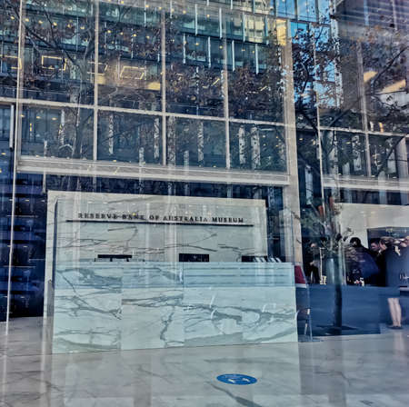 SYDNEY, AUSTRALIA - MAY 27, 2021: Reserve Bank of Australia museum building in Sydney Australia with a group of staffのeditorial素材