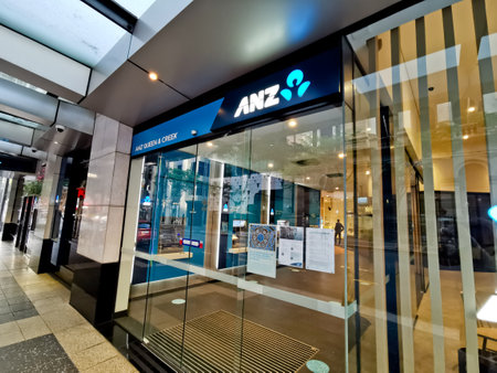 BRISBANE, AUSTRALIA - MAY 19, 2020: ANZ bank branch office in Brisbane Central Business District on Queen Street.のeditorial素材