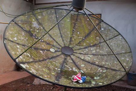 Old sattelite dish with moss, Countryside, Thailandの写真素材