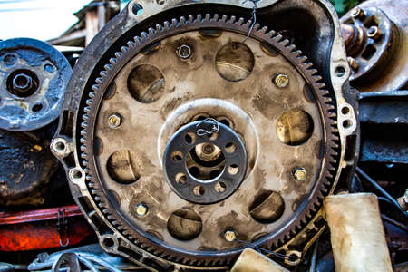 Used engine car parts, Rusty metal texture background, Close up & Macro shot, Selective focusの写真素材