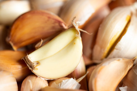 Garlic cloves group, Close up & Macro shot, Selective focus, Spicy & herb vegetable, Healthy conceptの写真素材