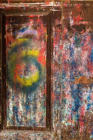 Multicolored paint on vintage wooden home , Thailand traditional styleの写真素材