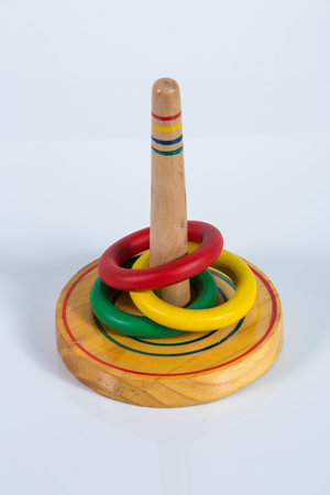 Quoits,  Wooden toy isolated on white backgroundの写真素材