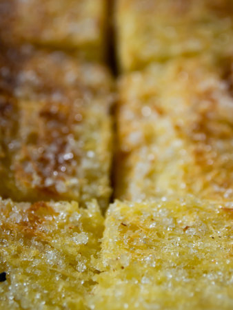 Toast bread butter and sugar, Close up and Macro shot, Selective focus, Snack food concept