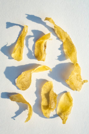Skin from heel break and peeled, Dermatitis of woman's foot, On white background, Close up and macro...