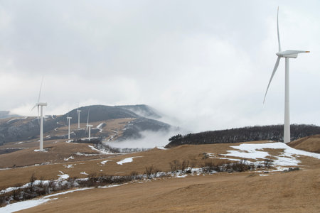 Wind turbines for electric power production at Samyang Ranch in Gangwondo, South Korea