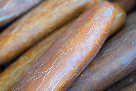 old cucumber in the market, South Korea. Close-up.の写真素材