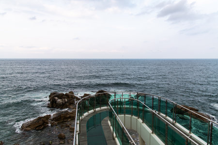 View of the seaside observatory and cloudy seaの写真素材