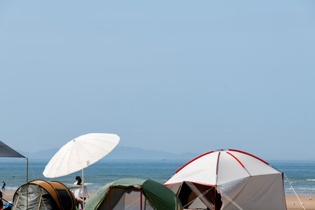 Camping on the beach at Muuido, Incheon, South Koreaの写真素材