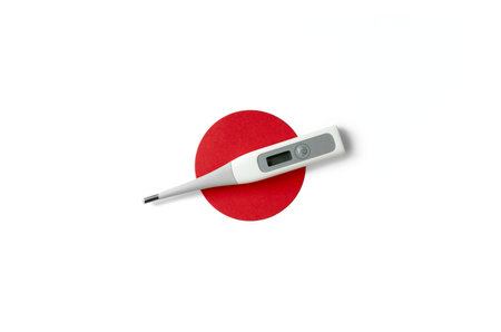 Digital thermometer instrument for measuring temperature isolated on white background. Healthcare...