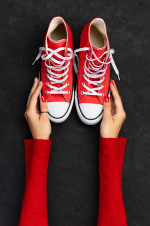 Template with summer footwear on black backgroundの写真素材