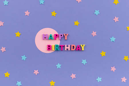 Happy birthday text from wooden colorful lettersの写真素材
