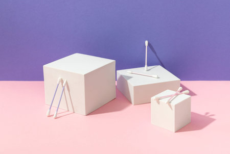 Creative composition with reusable silicone swab. Alternative to cotton buds. Zero waste sustainable...
